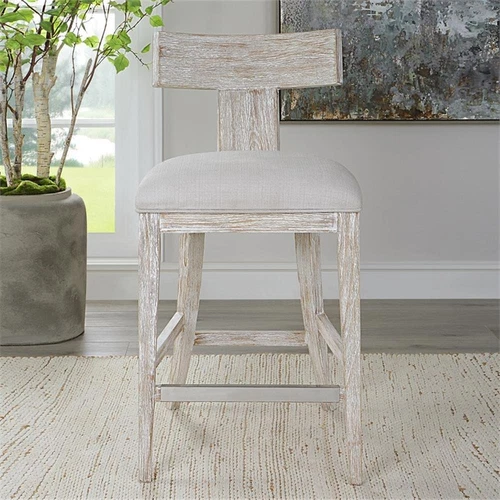 Uttermost Idris 26" Contemporary Pine Wood Counter Stool in White/Woodtone - Picture 2 of 10