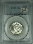 1961 Type B Washington Silver Quarter 25c Coin PCGS MS-64 Lightly Toned Reverse