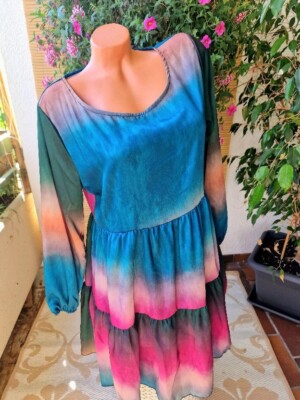 Tunika Ibiza Style Kleid Hippie Boho Herbst Hängerchen Gr 34 36 38 40   bunt neu