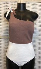 NWT Cupshe Womens One Piece Swimsuit XXL Brownish Mauve White One Shoulder