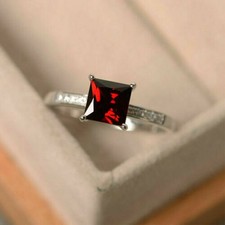 2.30Ct Princess Cut Red Garnet Solitaire Engagement Ring 14K White Gold Finish
