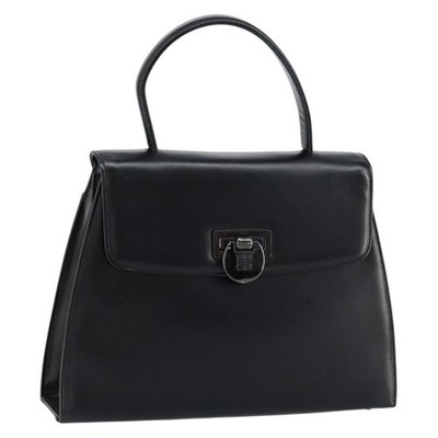 GIVENCHY Hand Bag Leather Black Gold Auth 149668