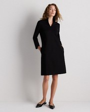 Quince Women Ultra-Stretch Ponte Split Neck Mini Dress Black Basic Sleeved L