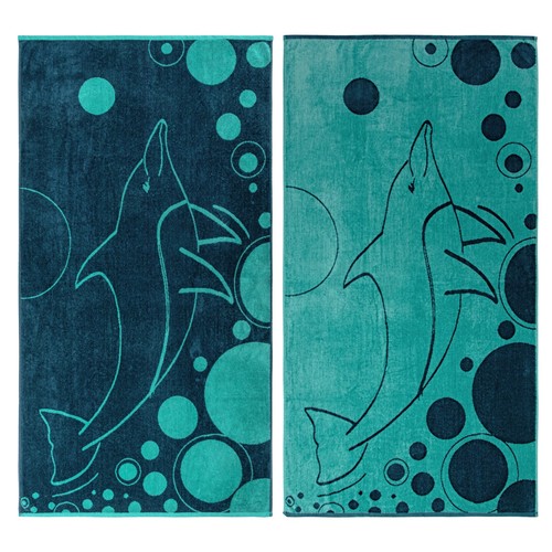 Mystic Dolphin Cotton Oversized 2-Piece Beach Towel Set by Teal - Picture 2 of 5