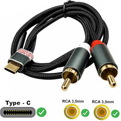 1m USB Typ C auf Dual RCA Cinch Stecker Audio Stereo Splitter Adapter Nylonkabel