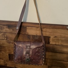 VTG Brown Leather Tooled Embossed Stitch 70  s Purse. Hand Crafted Western -Rare