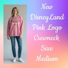 New Disneyland Pink Graphic Logo Disney Crewneck Sweatshirt Ladies Size Medium