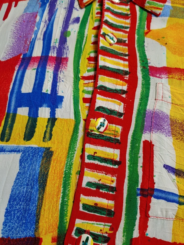 Jams World Traffic Shirt VTG Small M630RE Blue Red Short Sleeve Rayon Hawaiian - Image 3 of 4