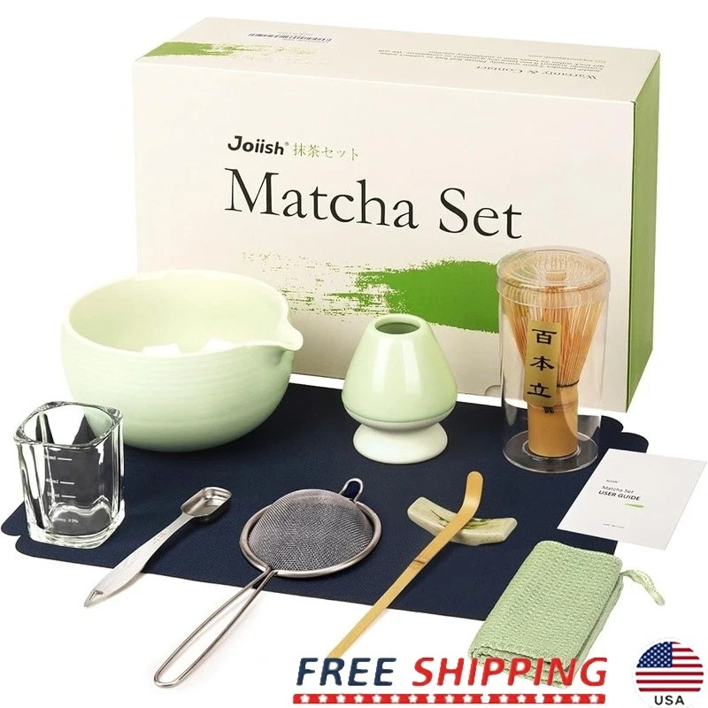 10-Piece Japanese Matcha Tool Set Whisk Bowl Scoop Mat Measuring Spoon New