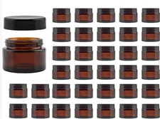 42pcs  50ml  Amber Round Glass Jars, with Black  Lid  ( No Liner )