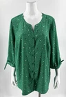 Catherines Green Umbrella Print Womens Top Plus Size 1X Button Up 3/4 Sleeve