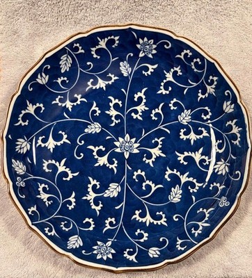 Arita Porcelain Indigo Arabesque Plate Gold Rim Ceramics 32cm Elegant Style