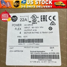 Allen Bradley 22A-V4P5N104 AB PowerFlex 4 0.75kW 1HP AC Drive INPUT US Free Tax