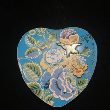 Brighton Jewelry Tin Heart Shaped Floral Blue Gift Tin Metal Gift Box Empty G6