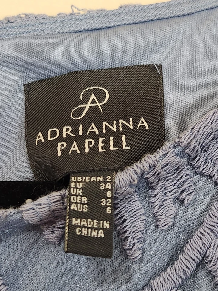 Adrianna Papell Blue Lace 3/4 Sleeve Dress Womens Size 2 Ruched Waist - Image 3 of 4