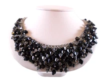 Black Crystal Cluster Collar Bib Choker Necklace Silver Tone Mesh Back