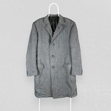 Vintage Facis Misurina Tweed Overcoat Jacket Grey Wool Mens UK 42 EU 52