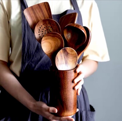 Moderne Teak Holz Löffel Küchenutensilien Sets PREMIUM Holz Scandi 