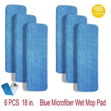 6 Blue Microfiber Wet Mop Pads Refill Fits Starfiber, Bona, Libman, Scoth-Brite