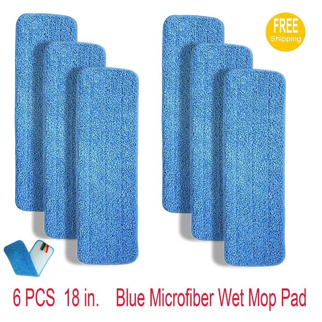 6 Blue Microfiber Wet Mop Pads Refill Fits Starfiber, Bona, Libman