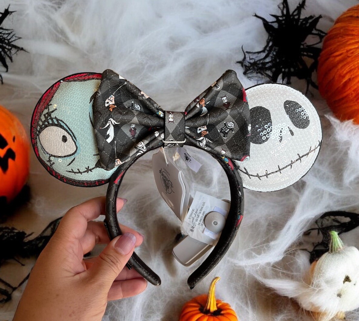 Disney Parks Jack Skellington Tophat veil Sally Bow Bride Groom Mickey Ears EUC Nightmare Before Christmas Ears Jack and Sally Jack  main image 4