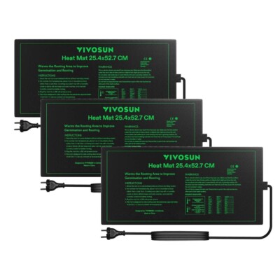 VIVOSUN 3x Heizmatte Zimmergewächshaus Wärmematte 25,4x52,7cm,Wasserdichte,UL