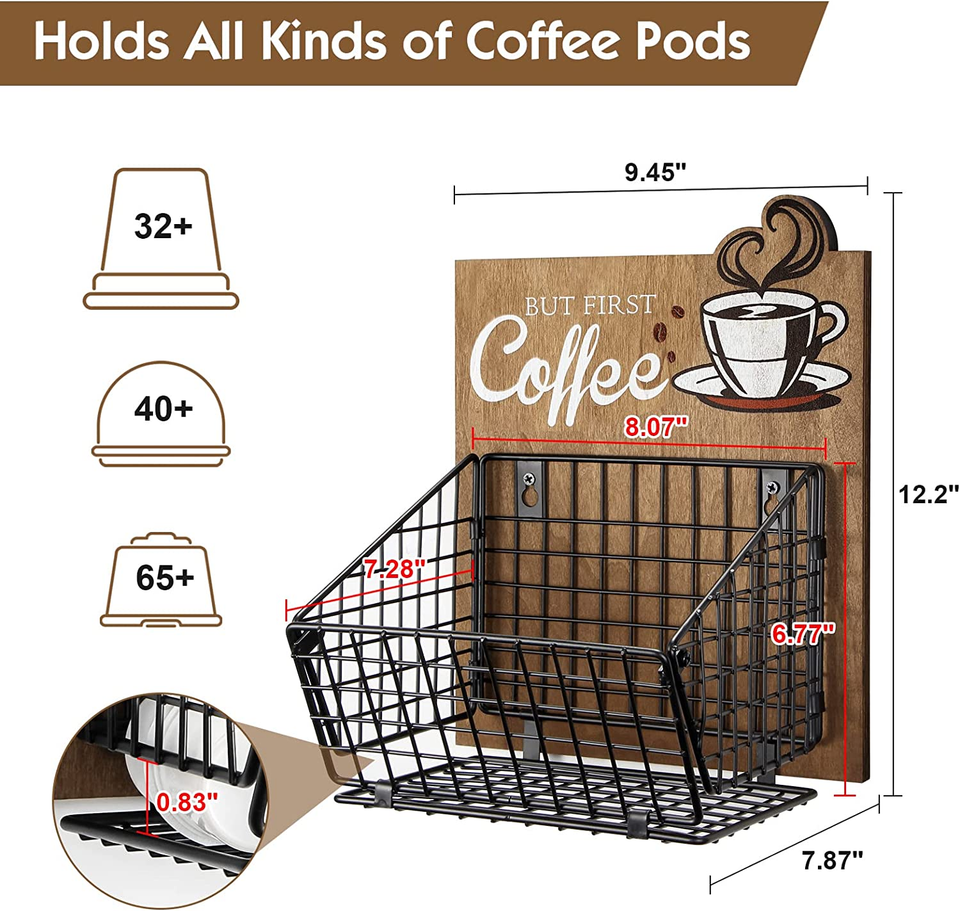 Coffee Pod Holder Wall Mount K Cup Storage Organizer for Kcup Espresso