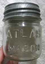 Vintage Atlas Mason Half Pint (1/2Pint), Clear Glass Jar, Zinc Lid, NICE