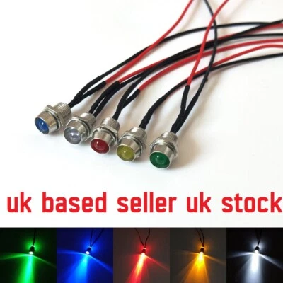12V PRE WIRED 12V 8mm hole wired LED Indicator Light Pilot Lamp Bulb Panel Warning Signal