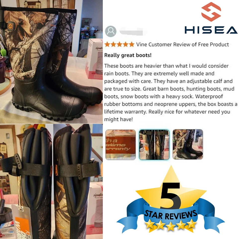HISEA Men's Adjustable Hunting Boots w/Steel Shank Waterproof Working Rain Boots - Image 3 of 4