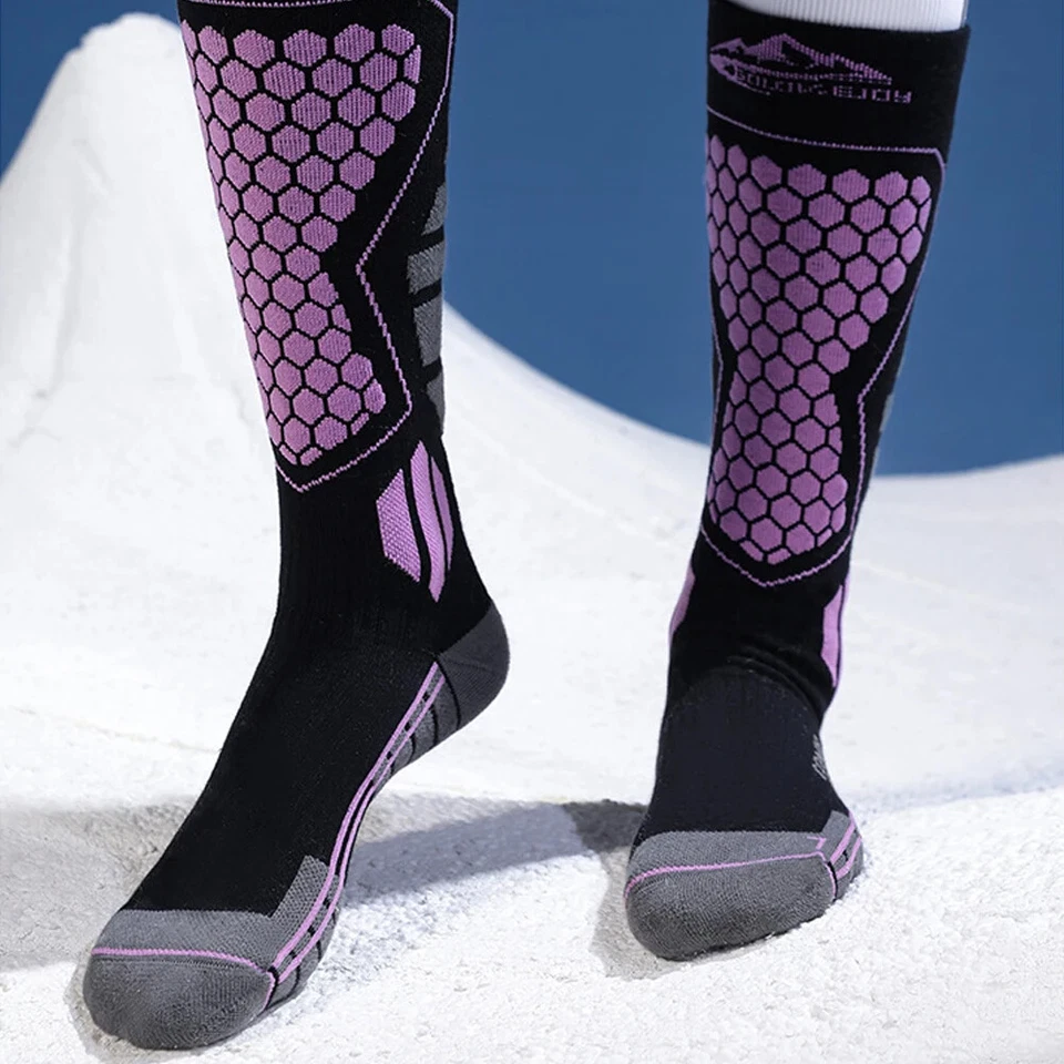 1 par de calcetines de esquí de lana para hombre y mujer para esquí snowboard térmicos hasta la rodilla Foto 3 de 4