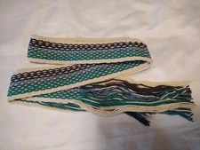 #5:  Powder Horn Strap belt cotton 45"x 2"  Cream, Green, Blue, Purple Seed Stch