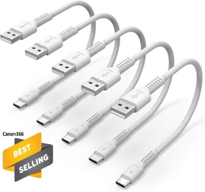 Mini 6 inch Short Charger Cable Fast Charging Cord USB A to Type C 5 Pack