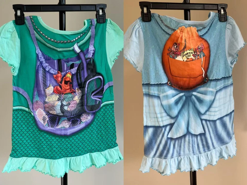 2pcs Disney Green Bule Girls Size 12 T-Shirt 100% cotton Ruffles — 第 2/4 张图片