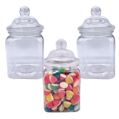 TRULY SWEET CANDY Square Plastic Storage Jars 450ml Sweet Jar Tubs Wedding Party Favours Craft Jar
