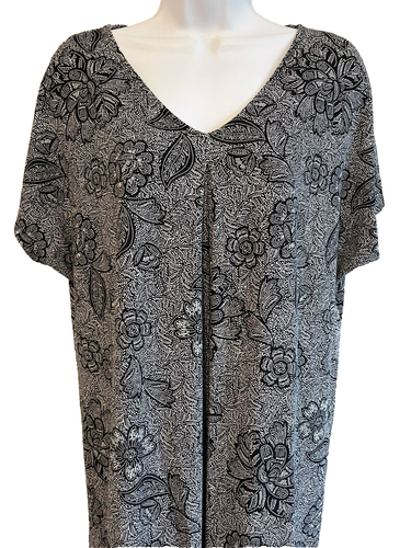 J Jill Wherever Size M Black White Floral Short Sleeve Pleated Knit Dress - Picture 4 of 11
