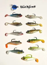SLICKLINE 3" Soft Plastic Minnow Paddle Tail Swimbait 1/3 oz Fishing Lure 2 Pack