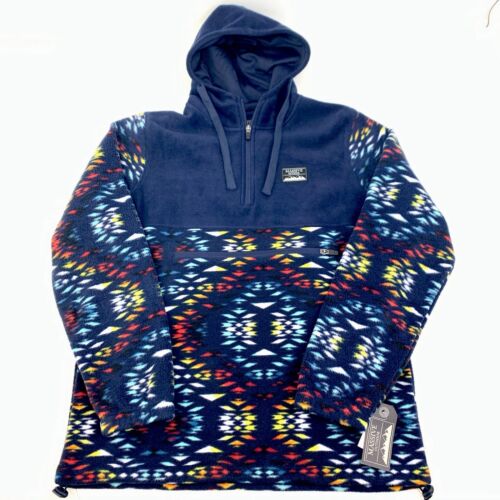 Massive Outdoor Fleece Pullover Hoodie Mens Small Zip Blue Aztec Tribal New 8426