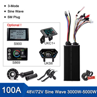 48V/72V 100A Ebike Sine Wave Controller 3000W-5000W +Display/Throttle Brake Kits