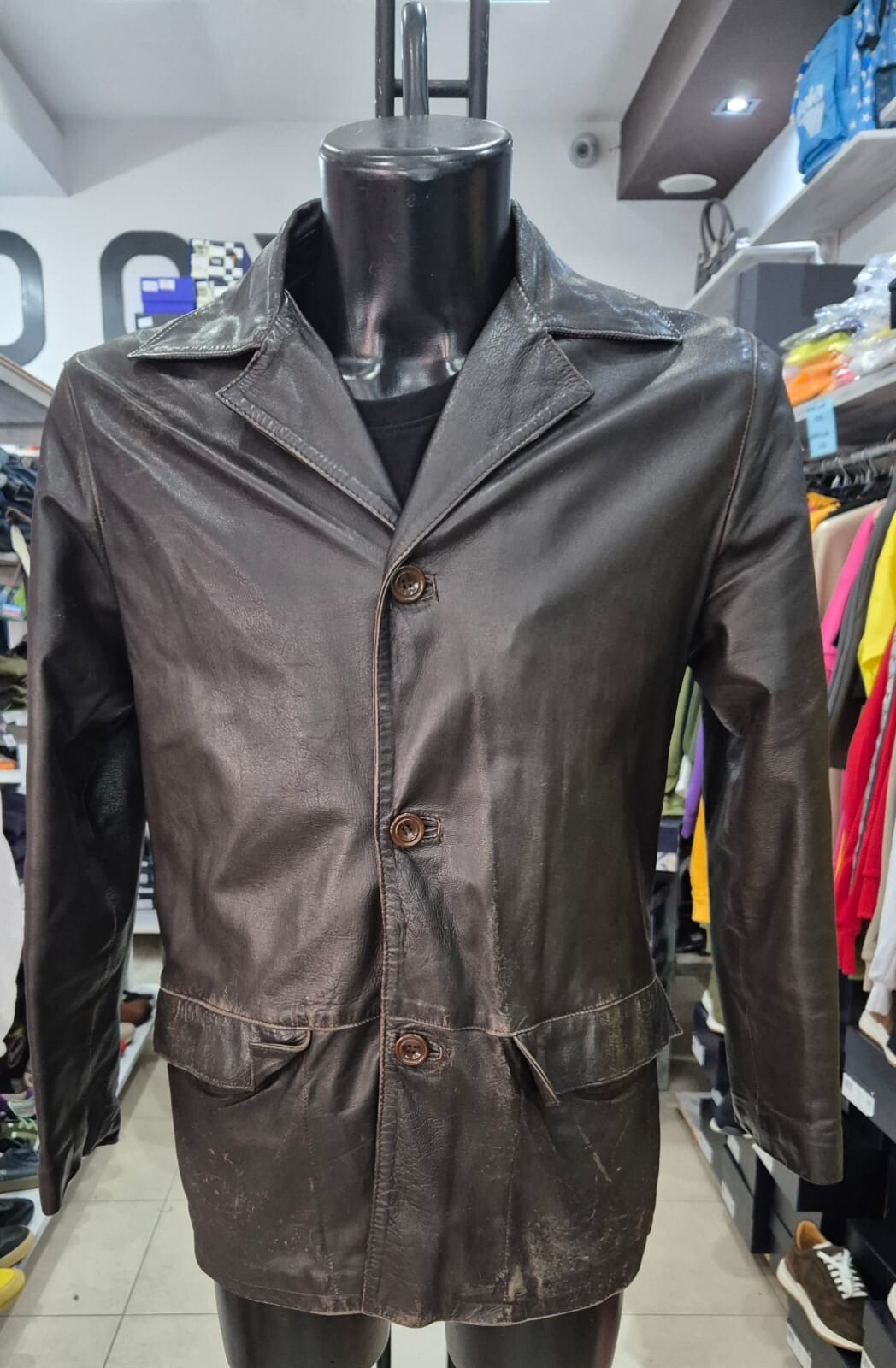 R&R Genuine Brown Leather Jacket for Men Size S Preowned XYR706L  