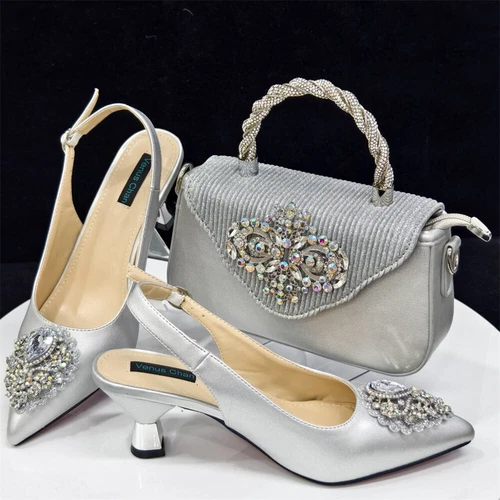 Women Fashion Shoes Italian Party Shoes and Bags Set with Matching Bag - Picture 21 of 29