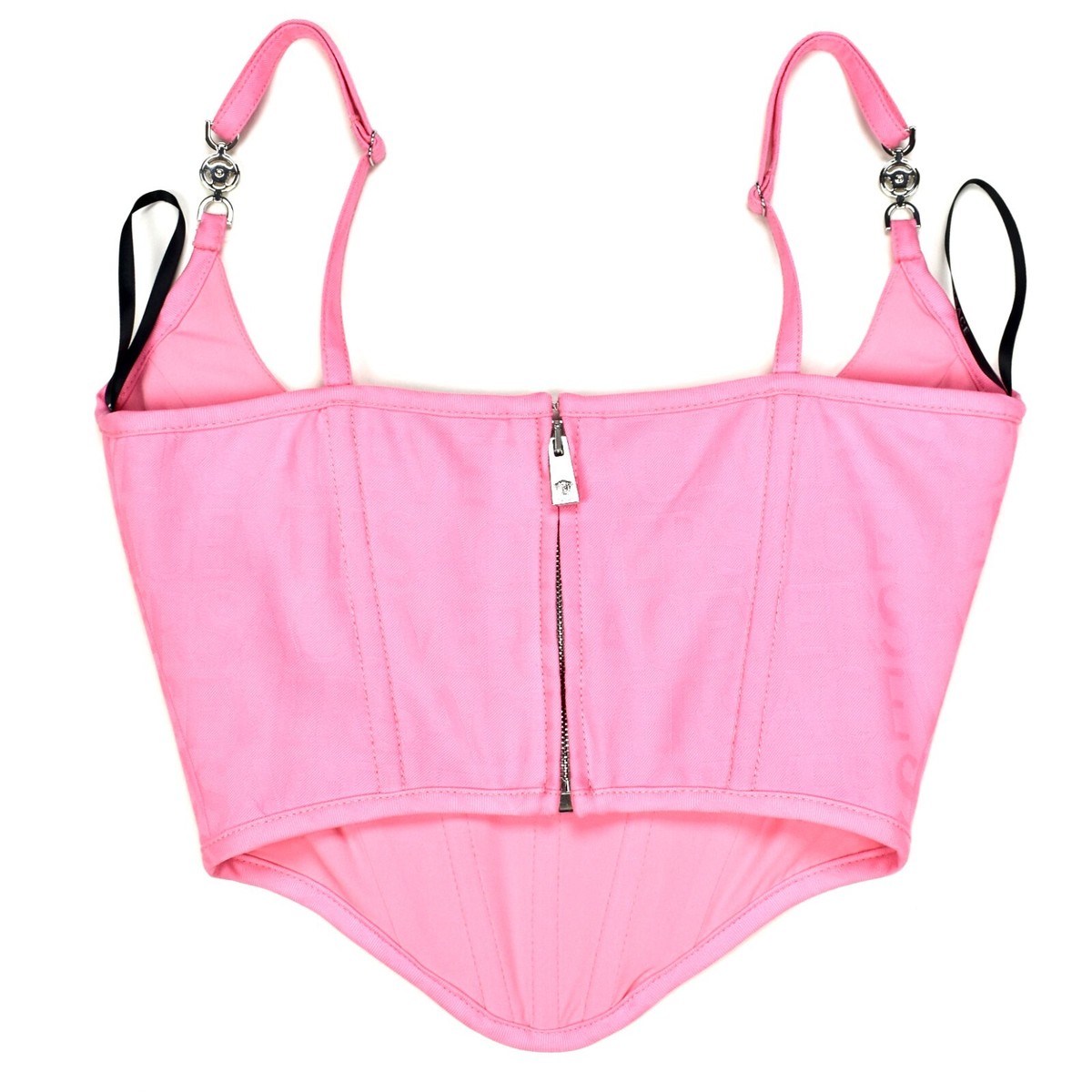 NWT $1575 VERSACE x Dua Lipa Pink Wool Allover Logo Corset
