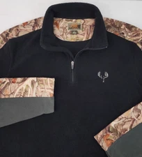 Legendary Original Deer Gear Camo Black Long Sleeve 1/4 Zip Pullover Sweater Lg