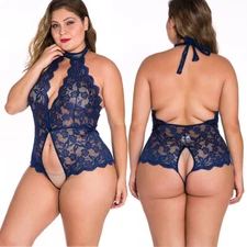 Plus Size Sexy Lingerie Lace One-Piece Women Teddy Sleepwear Crothless Bodysuit