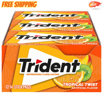 Trident Tropical Twist Sugar Free Gum, 12 Packs of 14 Pieces