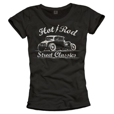 Vintage Rockabilly Shirts Womens HOT ROD Print T-Shirt Ladies Top S M L 36 38 40