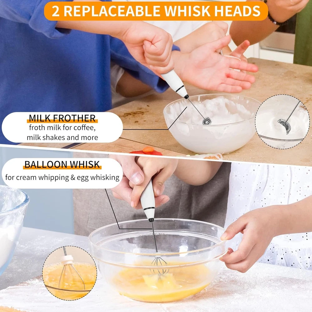 Milk Frother Handheld Foam Maker Usb-Rechargeable Drink-Mixer with 2 Stainless W