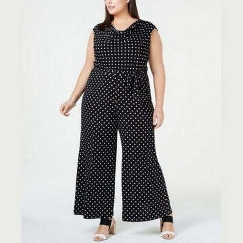 Wide Leg Polka Dot Jumpsuit, Black 