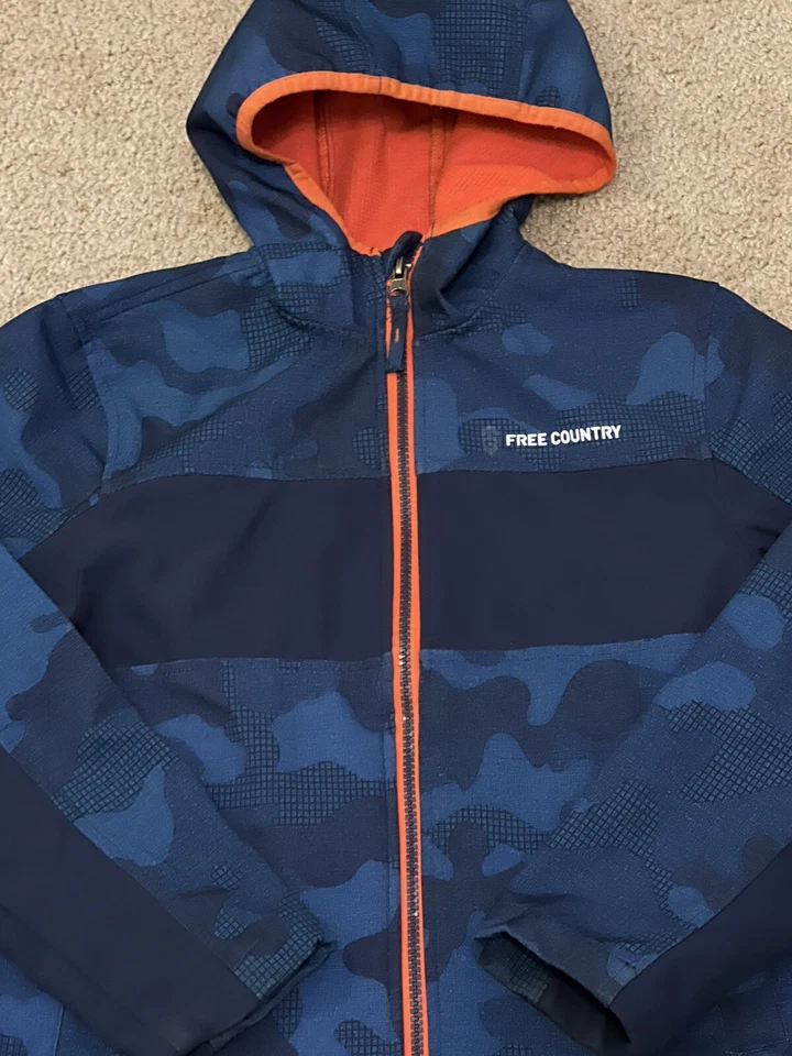 Chaqueta Free Country Juvenil Niños 7/8 Azul Camuflada Naranja Manga Larga Cremallera Foto 2 de 4