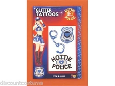 HOTTIE POLICE STICK-ON GLITTER TEMPORARY TATTOO ADULT COSTUME ACCESSORY